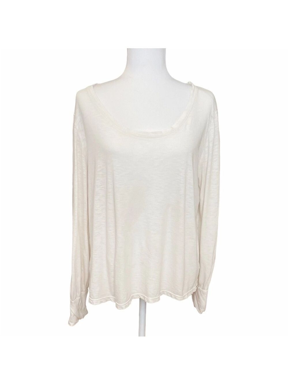 Sundry Pima Cotton Off-White Scoop Neck Long Sleeve Slub Top Size 3 Women’s L